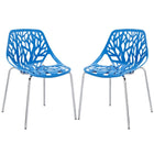Modway Stencil Plastic Dining Side Chair - Blue - 2 Pack-Organic leafy forest motif