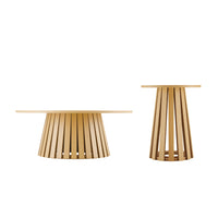 Manhattan Comfort Layla Modern Coffee and End Table - Natural Oak - Set of 2-Modern Coffee Table and End Table Set for Living Room Use