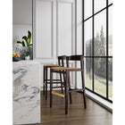 Manhattan Comfort Klismos 20" Mid-Century Modern Faux Leather Upholstered Bar Stool - Camel and Dark Walnut-Delivered to you Fully Assembled! No Assembly Required
