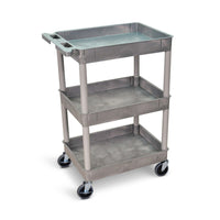 Luxor Polyethylene 3-Shelf Tub Cart - Grey-Multipurpose utility cart