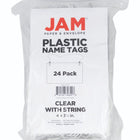 JAM Paper - Étiquettes Porte-Nom en Plastique - 4 x 3 1/2 - Transparent - Paquet de 24-Faciles à assembler avec pochette transparente, cartes blanches, fil blanc et attaches métalliques