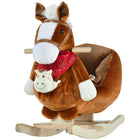 Qaba - Cheval à bascule bébé - porteur en peluche - marron-Le design de cheval avec un son agréable captive et ravit les enfants 