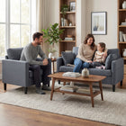 HOMCOM - Fauteuil d’appoint en tissu aspect lin avec accoudoirs - assise épaisse pour salon - gris foncé-Structure robuste en métal et contreplaqué supportant jusqu’à 264 lb de façon fiable  
