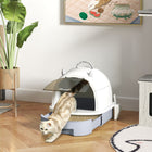PawHut Enclosed Cat Litter Box with Lid and Scoop - Grey-Two replaceable two deodorizing bags control unpleasant odors 