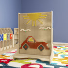 Flash Furniture Bright Beginnings Commercial Grade Natural Finish Wooden Double Sided Freestanding STEAM Wall Base w/ Peg Panels-Sectional Design for Collaborative and Parallel Play