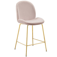 Modway - Scoop Jambe en acier inoxydable doré Performance Velvet Tabouret de comptoir - Rose-Tabouret moderne à hauteur de comptoir