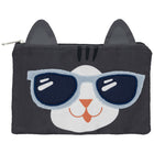 Merangue Fabric Cat Pencil Pouch - Grey-Flat pencil pouch, holds school supplies and writing accessories
