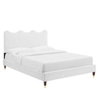 Modway Current Performance Velours Lit Plateforme Full Avec Pieds en Bois et Manchons Dorés - Blanc-Système de soutien en lattes de bois