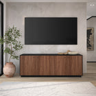 Hudson&Canal Lillian Rectangular TV Stand for TV's up to 75" - Black Grain/Satin Walnut-Crafted of sturdy MDF, the base top, and shleves in a Black Grain finish and doors in a Satin Walnut finish