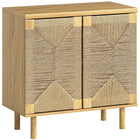 HOMCOM - Buffet boho 31,5 po L avec portes en corde de papier tressée à la main - chêne-Personnalisez votre espace de rangement grâce à une étagère réglable à 3 niveaux pour des objets de toutes tailles 