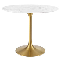 Modway Lippa 36" Round Faux Marble Dining Table - Gold White-Modern Dining Table