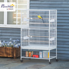 PawHut - Grande cage à oiseaux en métal 52 po H avec support à roulettes, étagère de rangement, perchoir en bois - blanc-Nettoyage rapide grâce au plateau en plastique coulissant en bas 