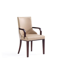 Manhattan Comfort Shubert 22.5" Modern Faux Leather and Velvet Upholstered Dining Armchair - Tan-Modern Dining Armchair for Dining Room and Task Use