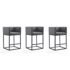 Manhattan Comfort - Tabouret de comptoir Embassy 20,5" style milieu du siècle moderne, revêtement en similicuir gris et noir, lot de 3-Tabouret de comptoir moderne du milieu du siècle avec dossier parfait pour le bar et la cuisine. Ensemble de 3