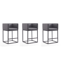 Manhattan Comfort - Tabouret de comptoir Embassy 20,5" style milieu du siècle moderne, revêtement en similicuir gris et noir, lot de 3-Tabouret de comptoir moderne du milieu du siècle avec dossier parfait pour le bar et la cuisine. Ensemble de 3