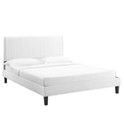 Modway - Peyton Lit plateforme Queen en velours haute performance avec pieds en bois noir - Blanc-Poutre centrale renforcée et jambes de soutien
