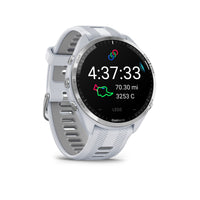 Garmin - Forerunner 965, lunette en titane avec boîtier Whitestone et bracelet en silicone Whitestone/gris poudre-ecran tactile AMOLED brillant avec commandes à boutons traditionnelles et lunette en titane leger