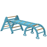 Qaba - Ensemble de triangle Pikler en bois 7-en-1 avec arche, rampe et échelle - bleu-Combine un triangle, une arche et une rampe, créant d'innombrables possibilités de jeu amusantes 