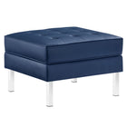 Modway Loft Tufted Vegan Leather Ottoman - Silver/Navy-Mid-Century Ottoman