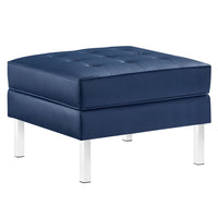 Modway Loft Tufted Vegan Leather Ottoman - Silver/Navy-Mid-Century Ottoman