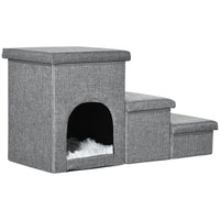 PawHut Dog Stairs with Storage Boxes and Condo for High Beds - Grey-Support their step whether they're growing old, short of stature or injured 