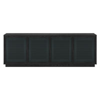 Hudson&Canal Pryce TV Stand for TV's up to 78" - Black Grain/Black Rattan-A mid-century design accommodates TVs up to 78" for your entertaining space