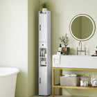 HOMCOM 73" Tall Narrow Bathroom Storage Cabinet - White Wood Grain-Secure the top surface with raised edges to prevent items from falling