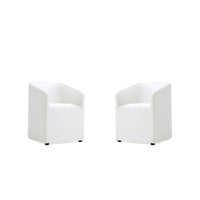Manhattan Comfort Anna Round 23.23" Modern Faux Leather Upholstered Dining Armchair - Cream - Set of 2-Modern Dining Armchair for Dining Room and Task Use. Set of 2