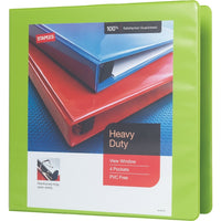 Staples Heavy-Duty View Binder with D-Rings - 3" - Chartreuse-One-Touch Rings open and close with ease