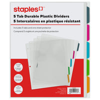 Staples - Intercalaires en plastique transparent - 5 onglets - Colorés-ensembles de séparateurs en polyéthylène aux couleurs vives