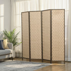 HOMCOM 4 Panel Handwoven Freestanding Room Divider for Bedroom - Brown-Material: Paper Weave, Pine Wood 
