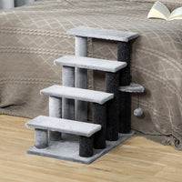 PawHut 25" 4-Step Cat Stairs with Toy - Light Grey-Cats can jump directly to the top by stepping on the small platform 