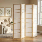 HOMCOM 4 Panel Freestanding Room Divider - Natural Wood-Materials: Non-woven Fabric, Paulownia Wood 
