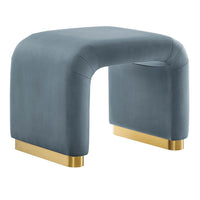 Modway Koda Performance Velvet Waterfall Stool - Brass/Cadet Blue-Performance Velvet Upholstery