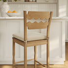 Modway - Jax Bois de chêne Tabouret de bar avec dossier ondulé en rasoir et coussin in Lin de chêne usé-Coussinets de pied non marqués