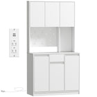 HOMCOM 71" H Cabinet with Charging Station - White-Five closed cabinets and a drawer provide spacious storage 