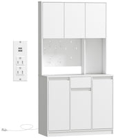 HOMCOM 71" H Cabinet with Charging Station - White-Five closed cabinets and a drawer provide spacious storage 