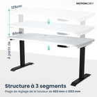 MotionGrey - Bureau assis-debout électrique à double moteur, réglable en hauteur, 165 po de largeur - Cadre noir-Jusqu’à 120 kg - Notre structure de bureau assis-debout MotionGrey est renforcée avec des tubes en acier épaissis sur l’ensemble du cadre ainsi que des plaques de base consolidées au niveau des pieds. Cela offre une plateforme solide et durable, même lorsque le bureau est réglé à sa hauteur maximale