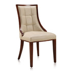 Manhattan Comfort Fifth Avenue 18.5" Traditional Faux Leather Upholstered Dining Chair - Cream and Walnut - Set of 2-Standard 4-Leg Base