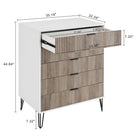 Manhattan Comfort DUMBO Modern Nightstand, Dresser Set and 5-Drawer Tall Dresser Set - White/Rustic Grey-Stylish Splayed Gold Metal Legs Adding Seamless Fashion Design and Durability. Leg Height: 7.32 in.