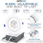 Impotek 4" Gimbal Eyeball LED 9W 5CCT Dimmable Recessed Ceiling Light - 4 Pack-Exceptional Brightness & Adjustable Dimming - Illuminate your space with the pinnacle of LED technology. Our recessed ceiling light boasts superior lumens for unparalleled brightness while maintaining energy efficiency at just 9 Watts for 800 lumens. Experience smooth dimming from 5% to 100%, ensuring compatibility with a wide range of dimmers on the market. Please note, a dimmer is not included