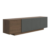 Nexera - Meuble TV Riva, 72 po, Muscade et Grège-Construction en mélamine de haute qualité : Fabriqué à partir de mélamine haut degamme, notre meuble TV non seulement dégage du style mais garantit également unedurabilité à toute épreuve, assurant une pièce qui résiste au temps