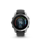 Garmin - fēnix E – 47 mm, acier inoxydable AMOLED avec bracelet en silicone noir-Performance de la batterie : jusqu'à 16 jours en mode montre intelligente ; jusqu'à 42 heures en mode GPS