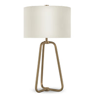 Hudson&Canal Marduk 25.5" Tall Table Lamp with Fabric Shade - Brass/White-Mid-century modern design for your living room, workspace, or bed side table