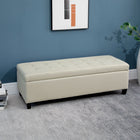 HOMCOM - Banc d’entrée en tissu lin avec pieds en bois - beige-Le large dessus s’ouvre pour révéler un espace de rangement supplémentaire   