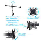Rocelco DM3 Double Articulated Triple Desktop Monitor Mount, 13"-27", Black-Cable Management clips included.