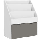 Qaba Kids Bookshelf with 3 Tier Display Shelves, Drawer for Nursery - Grey-Large storage with three shelves and a drawer for organisation
