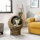 PawHut - Lit pour chat en osier avec coussin, support, pour chats d’intérieur - brun foncé-Le matériau en osier favorise la circulation de l’air, gardant les chats au frais 
