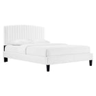 Modway Alessi Performance Velvet Queen Platform Bed with Tapered Wood Legs - White-Vintage Modern Queen Bed