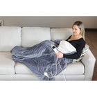 BIOS Living Heated Throw - Flannel and Sherpa - Grey-10 heat settings